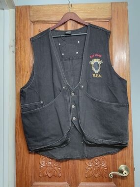 Rag Wear Vintage 90s Denim Streetwear Motorcycle Vest Black Made In USA